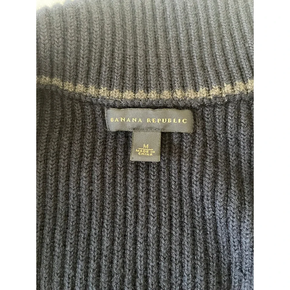Banana Republic Mens M Wool Blend Ribbed Full Zip Sweater Jacket Navy Blue